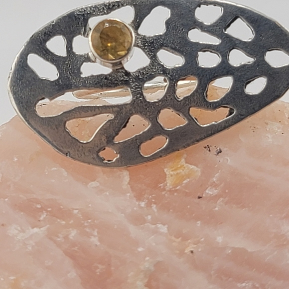 CITRINE ZIRCONIA CRYSTAL RING HANDMADE IN STERLING SILVER METAL SIZE 9 - Picture 7 of 10